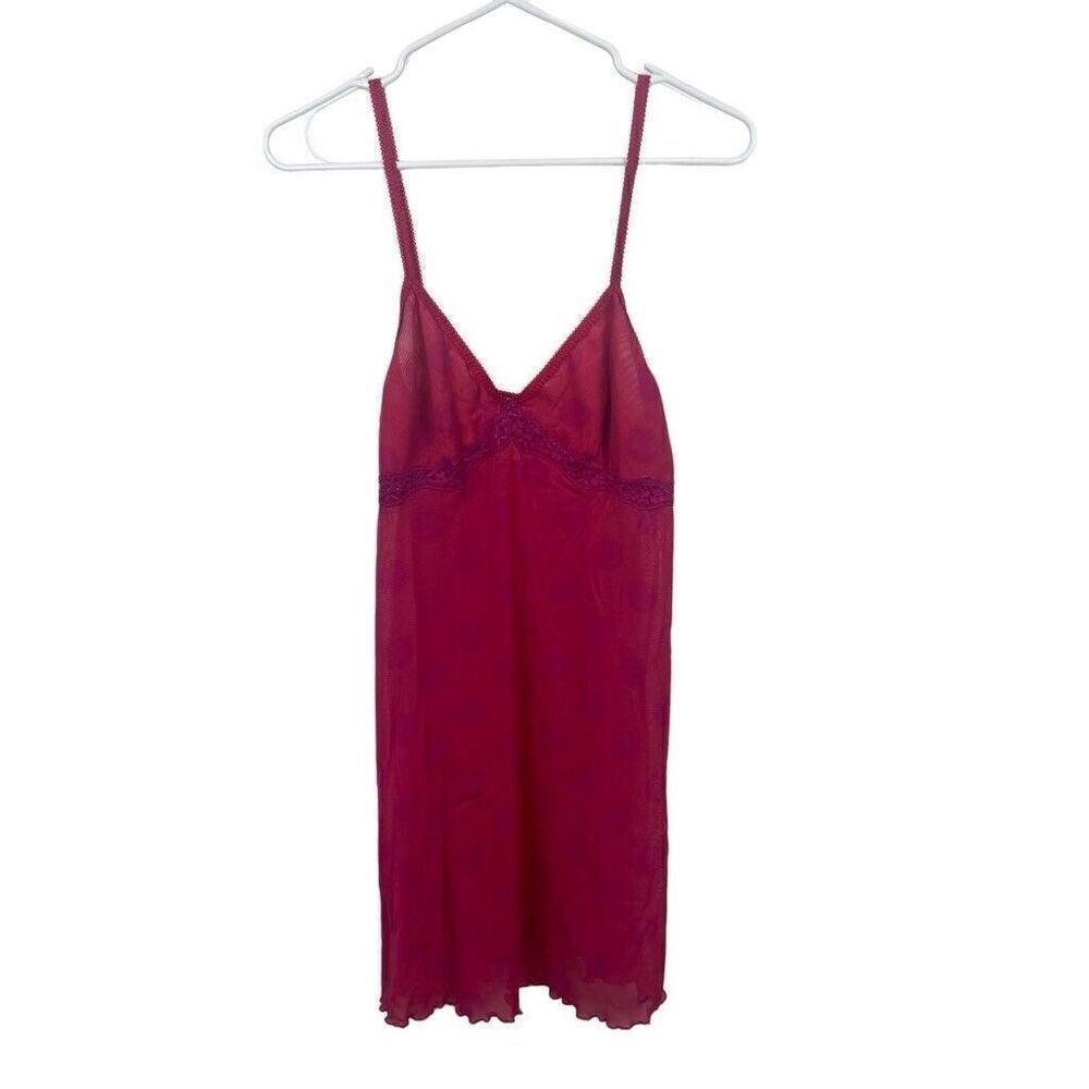 Y2K Cabernet Mesh Hot Pink Polka Dot‎ Nightgown Dress Size M